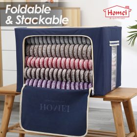 HOMEI Oxford Fabric 3 pcs 72L Large Foldable Living Box Extra Detachable Storage Box with Storage Steel Frame - Blue - Image 5