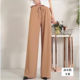 Women Casual Pants High Waist Elastic Waist Women Straight Long Pants Palazzo Pants - Khaki