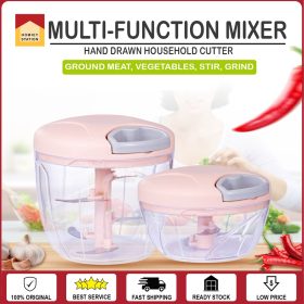 500ml / 1000ml Mini Chopper Stainless Steel Blade Pull Speedy Chopper Cutter Grinder Mincer Masher Shredder - White - Image 4