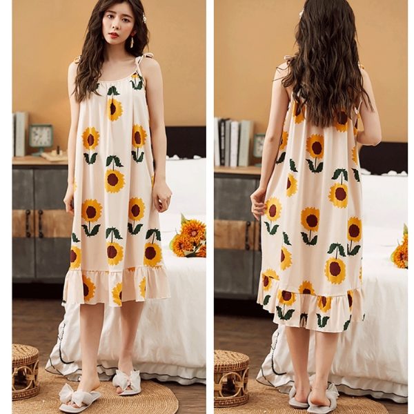 Plus Size Cami Slip Dress Pregnant Pajamas Cotton sleeveless dress Long night dress - Sunflower