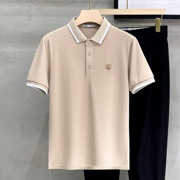 T-Shirt Polo Men Short Sleeve Summer Lapel Slim Business Casual Top (19718) - Apricot