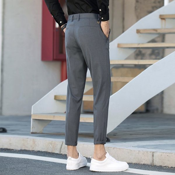 Casual Pants Men's Nine-point Straight Slim-fit Small-foot Suit Pants Men's Korean Version Of The Trend Of All-match Trousers Formal Pants - Grey