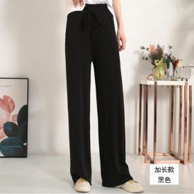 Women Casual Pants High Waist Elastic Waist Women Straight Long Pants Palazzo Pants - Black - Image 1