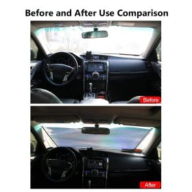 Car Retractable Sun Shade Curtain Car Front Side Window Sunshade Anti UV Shade Window Roller Blinds - Black /Silver - Image 5