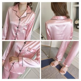 Silk Satin Pajamas Set Women Long sleeve Sexy Sleepwear Homewear Nightwear SZ003 - Blue - Image 4