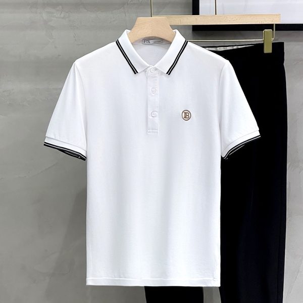 T-Shirt Polo Men Short Sleeve Summer Lapel Slim Business Casual Top (19718) - White