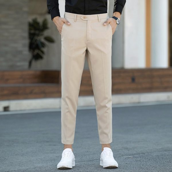 Casual Pants Men's Nine-point Straight Slim-fit Small-foot Suit Pants Men's Korean Version Of The Trend Of All-match Trousers Formal Pants - Khaki