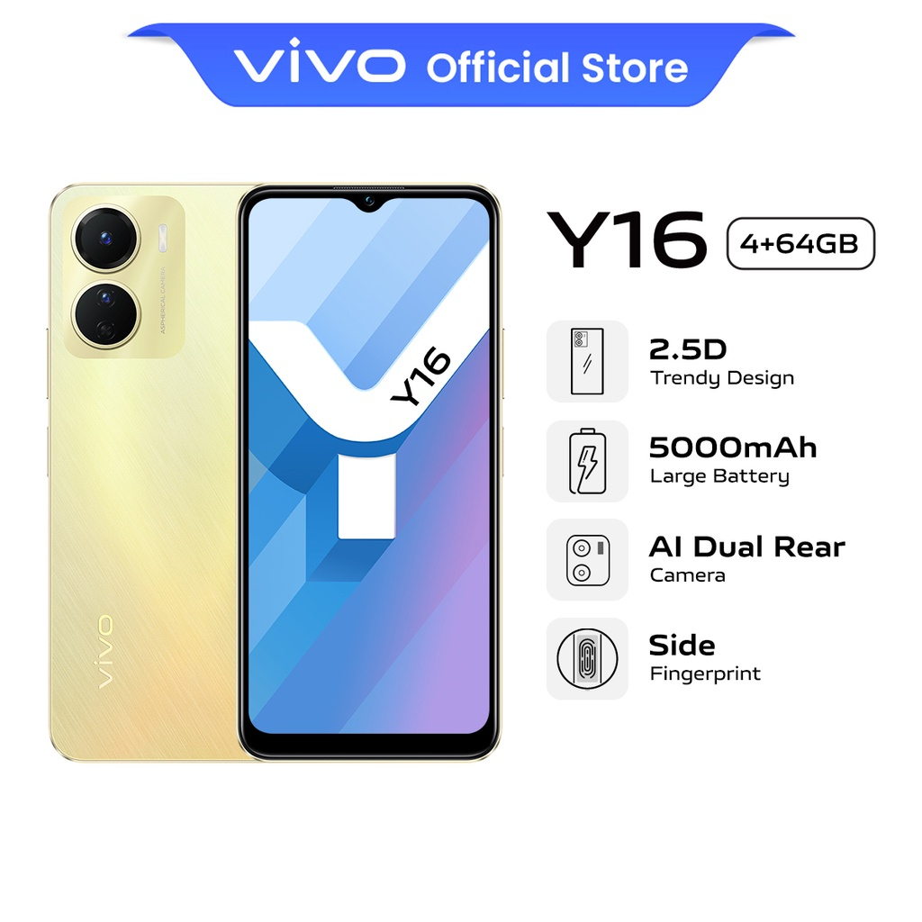 VIVO Y16 Smartphone 2.5D Trendy Design, 5000mAh Battery, AI Dual Rear Camera, Side Fingerprint - Drizzling Gold - Image 4