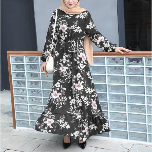 Dress Preggy | Dress Floral Murah | Dress Muslimah - Black #7
