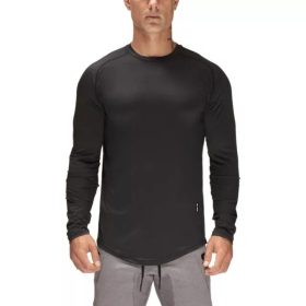 Cotton Long Sleeve Gym T-Shirt Men Raglan Training Workout Fitness Sportswear Exercise Shirt - Army Green - Image 3