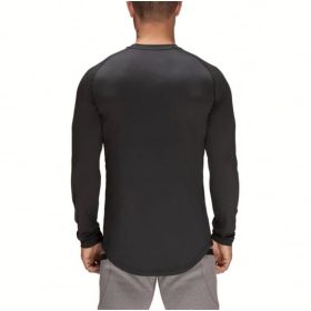 Cotton Long Sleeve Gym T-Shirt Men Raglan Training Workout Fitness Sportswear Exercise Shirt - Army Green - Image 4