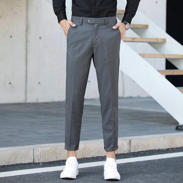 Casual Pants Men's Nine-point Straight Slim-fit Small-foot Suit Pants Men's Korean Version Of The Trend Of All-match Trousers Formal Pants - Grey