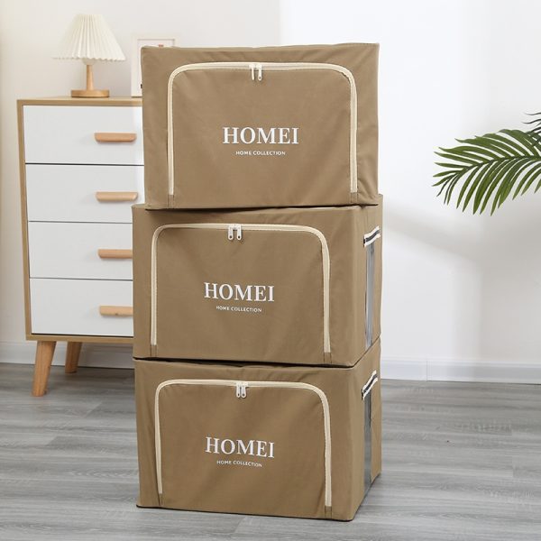 HOMEI Oxford Fabric 3 pcs 72L Large Foldable Living Box Extra Detachable Storage Box with Storage Steel Frame - Brown
