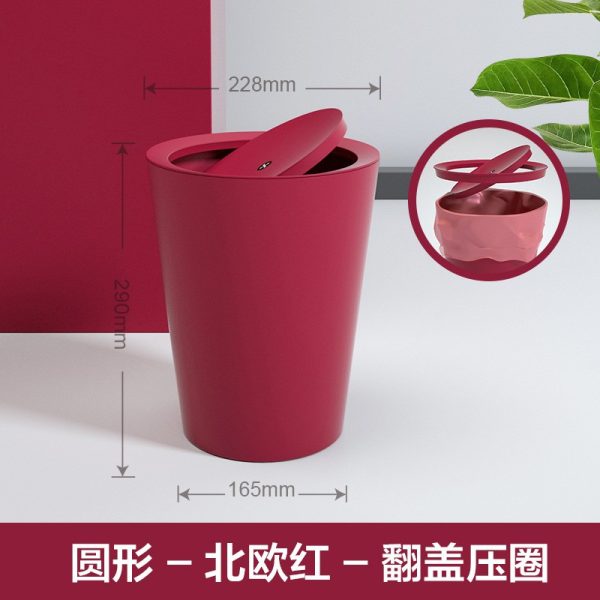 Trash Can Household Kitchen Bathroom with Lid Large Sized Creative Shake Lid Nordic Hotel Plastic Sorting Trash Bin - Nordic Red