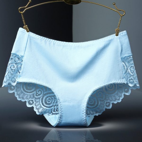 Cotton Panties Mid-waist panties lace sexy panties seamless panties women Mid-rise underwear sexy underwear - Blue (Type A)