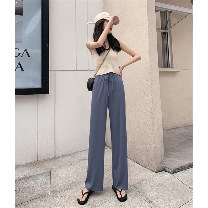 Straight pants loose all-match thin high waist casual wide leg pants - #733 Blue - Image 1
