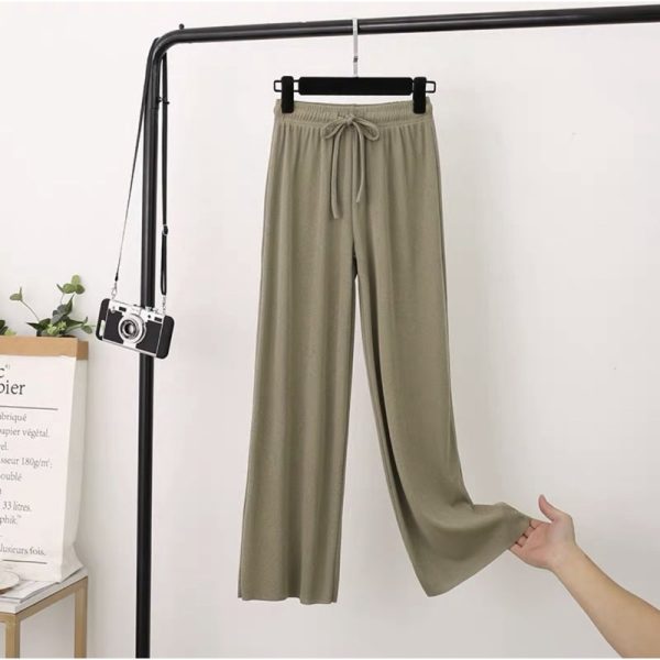 Straight pants loose all-match thin high waist casual wide leg pants - #733 Green