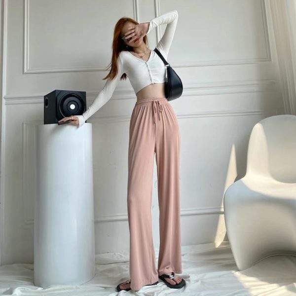 Straight pants loose all-match thin high waist casual wide leg pants - #733 Pink