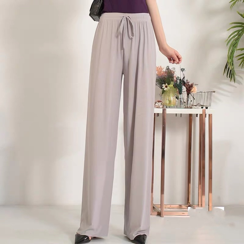 Straight pants loose all-match thin high waist casual wide leg pants - #733 Grey - Image 1