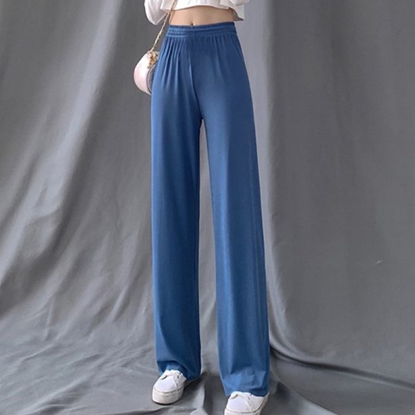 Straight pants loose all-match thin high waist casual wide leg pants - #720 Blue