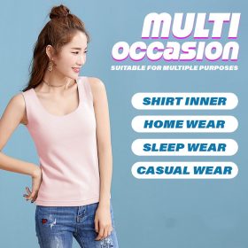 Women Singlet Camisole Inner Tank Shirt Casual Plain Top Plus Size Undershirt - Blue - Image 3