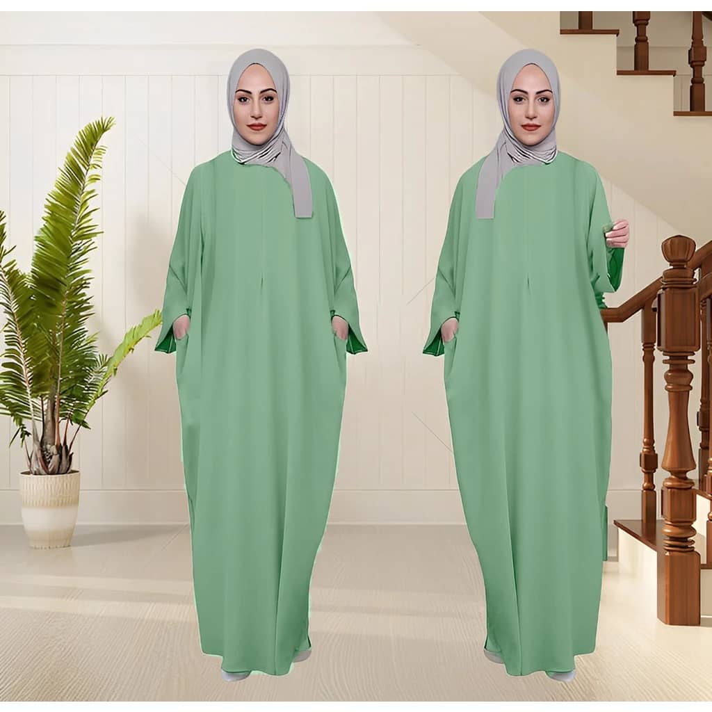 (Kaftan) Friendly Plain Soft Cey Crepe Iron Less ( Free Size S-5XL ) - Apple Green - Image 1