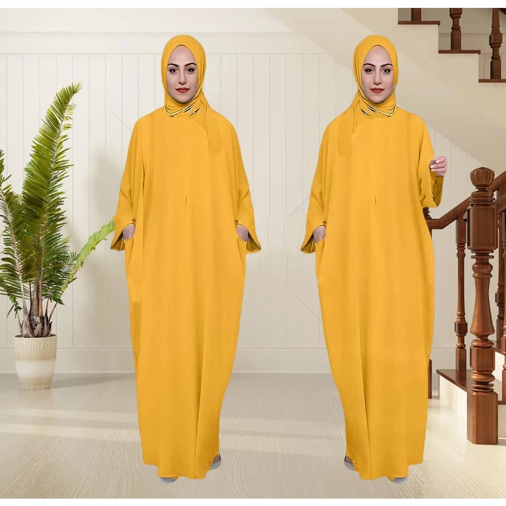 (Kaftan) Friendly Plain Soft Cey Crepe Iron Less ( Free Size S-5XL ) - Mustard Yellow - Image 1