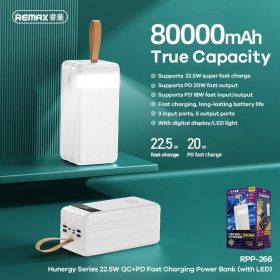 REMAX 80000mAh Powerbank PD Powerbank Type C Output RPP-266 Type C Powerbank 20W Powerbank - Image 5