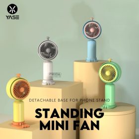 Small Mini Desk Standing Handheld Fan Portable USB Rechargeable Cute Strong Wind YS-2250 - Green - Image 3