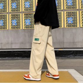 Summer Korean Style Many Pocket Cargo Pants Men Trend Loose Straight Casual Trousers - Khaki - Image 4