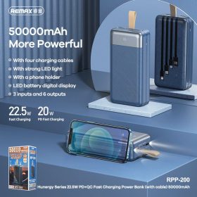 REMAX RRP-200 Hunergy Series 50000MAH Powerbank 22.5W + PD with built-in cable fast charge powerbank- Blue - Image 3
