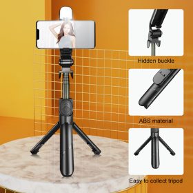 Wireless Bluetooth Selfie Stick With Fill Light Handheld Monopod Shutter Foldable Tripod stabilizer Stand live Streaming Phone Holder - Black - Image 4
