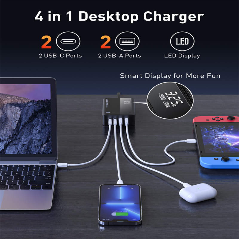 LDNIO A4809C 100W LED Display Desktop Charger PD Super Fast Charging - Black - Image 2
