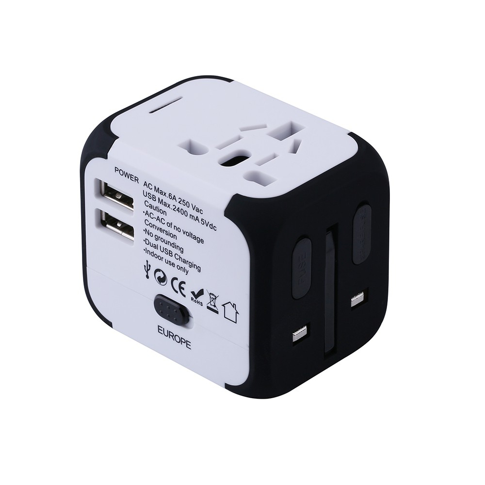 Universal Fast Charging Travel USB Charger Plugs Adapter (USB X2, 2.4A) UPA/2409 - White - Image 1