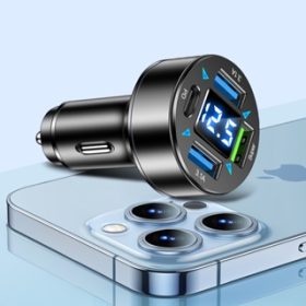 3USB+PD Digital Display Car Charging Support Super Fast Charging Car Charging One Tow Four QC3.0 Car Charging - Black - Image 3
