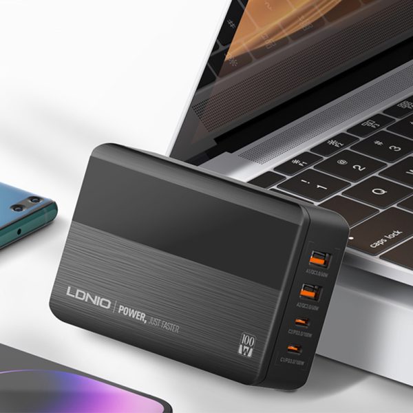 LDNIO A4809C 100W LED Display Desktop Charger PD Super Fast Charging - Black