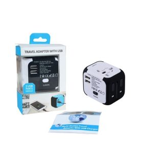 Universal Fast Charging Travel USB Charger Plugs Adapter (USB X2, 2.4A) UPA/2409 - Black - Image 3