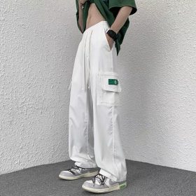 Summer Korean Style Many Pocket Cargo Pants Men Trend Loose Straight Casual Trousers - White - Image 5