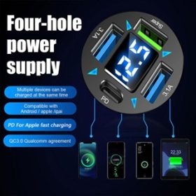 3USB+PD Digital Display Car Charging Support Super Fast Charging Car Charging One Tow Four QC3.0 Car Charging - Black - Image 4