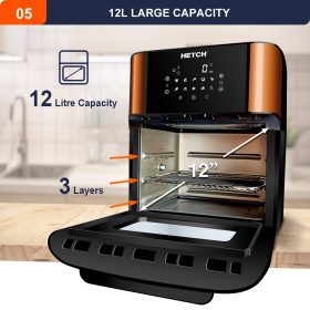 HETCH Pro12 Digital Air Fryer Oven Premium Copper Large 12L [1800W/10 Program/8 Accessories/Easy Cleaning Chamber] - Image 4