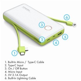 PINENG PN959 20000MAH Powerbank Micro / Type C / I-Cable built-in cable powerbank PN-959 - Black Red - Image 6