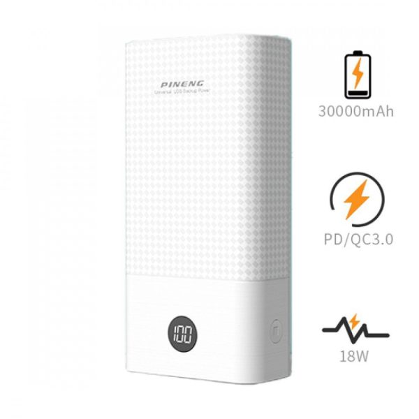 PINENG PN899PD 30000MAH Powerbank with QC 3.0 / PD 3.0 Fast Charge Powerbank - White