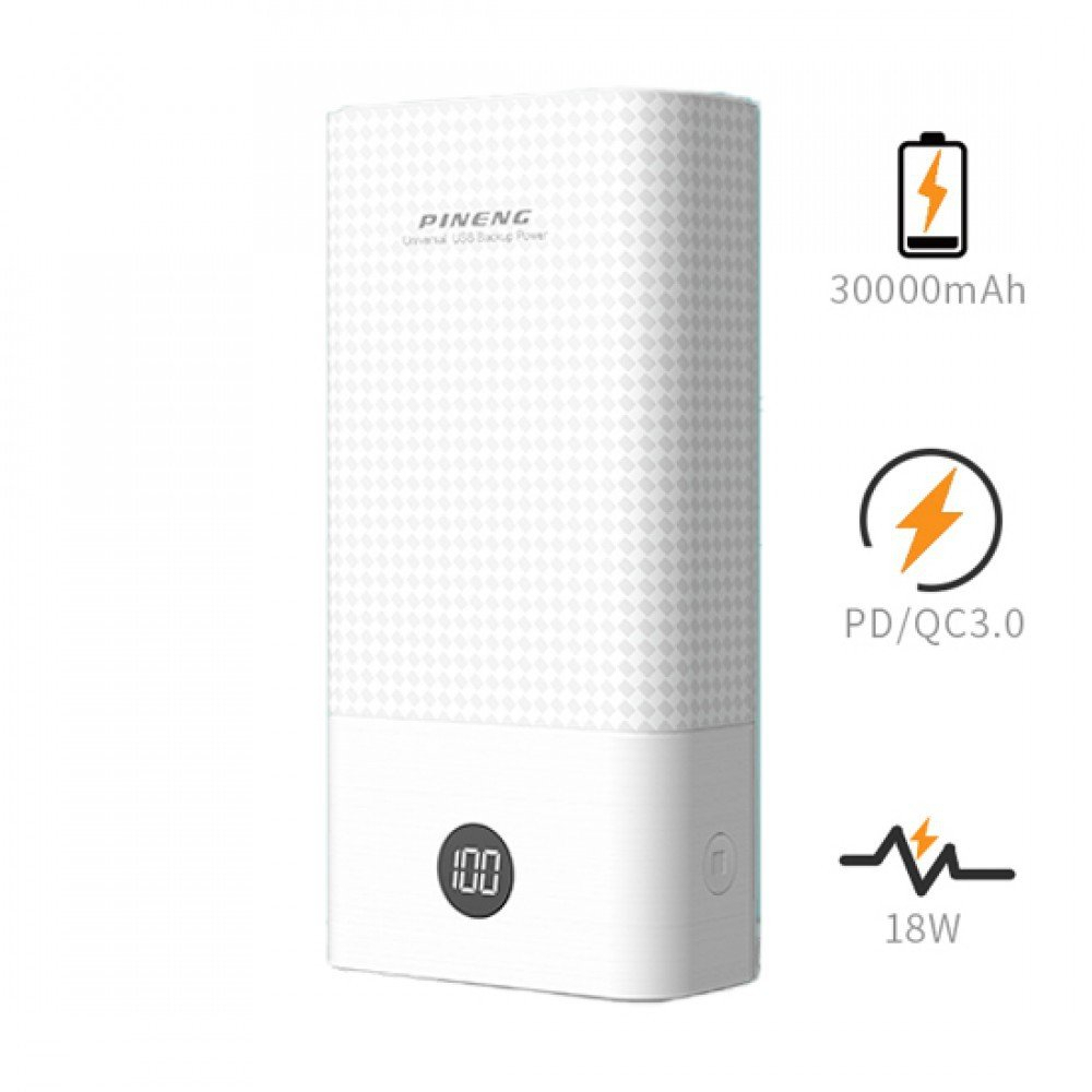 PINENG PN899PD 30000MAH Powerbank with QC 3.0 / PD 3.0 Fast Charge Powerbank - White - Image 1