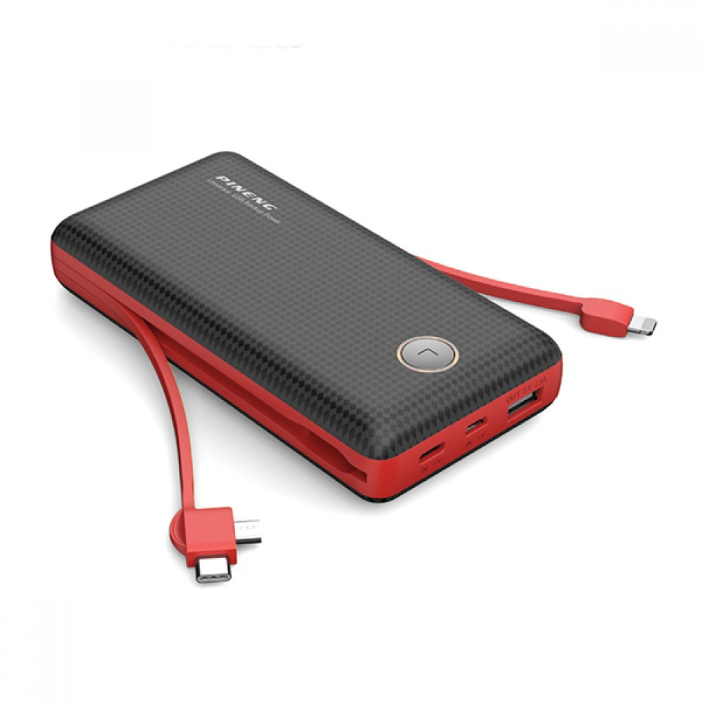 PINENG PN959 20000MAH Powerbank Micro / Type C / I-Cable built-in cable powerbank PN-959 - Black Red - Image 1