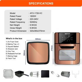 HETCH Pro12 Digital Air Fryer Oven Premium Copper Large 12L [1800W/10 Program/8 Accessories/Easy Cleaning Chamber] - Image 6