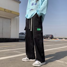 Summer Korean Style Many Pocket Cargo Pants Men Trend Loose Straight Casual Trousers - Black - Image 4