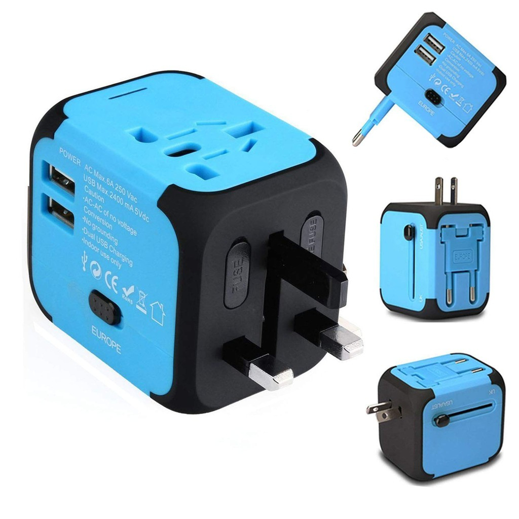 Universal Fast Charging Travel USB Charger Plugs Adapter (USB X2, 2.4A) UPA/2409 - Blue - Image 1