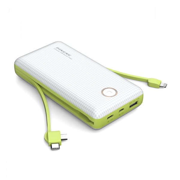 PINENG PN959 20000MAH Powerbank Micro / Type C / I-Cable built-in cable powerbank PN-959 - White Green
