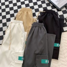 Summer Korean Style Many Pocket Cargo Pants Men Trend Loose Straight Casual Trousers - White - Image 3