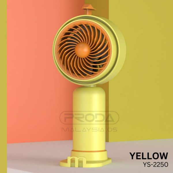 Small Mini Desk Standing Handheld Fan Portable USB Rechargeable Cute Strong Wind YS-2250 - Yellow